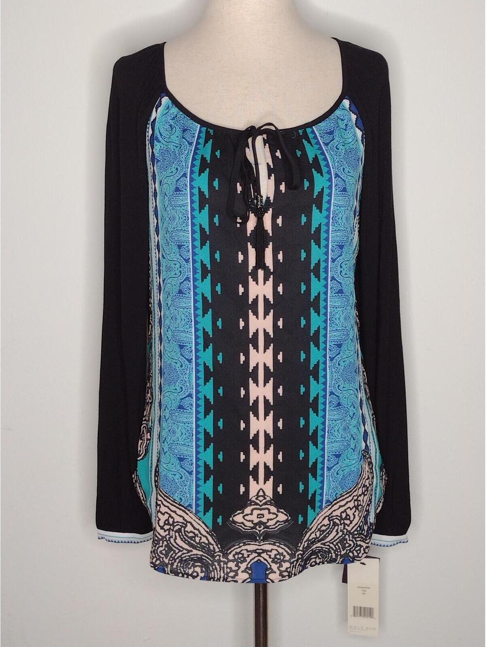 NWT Hale Bob Women's Black/Blue Print/Tea Blouse Size XS
